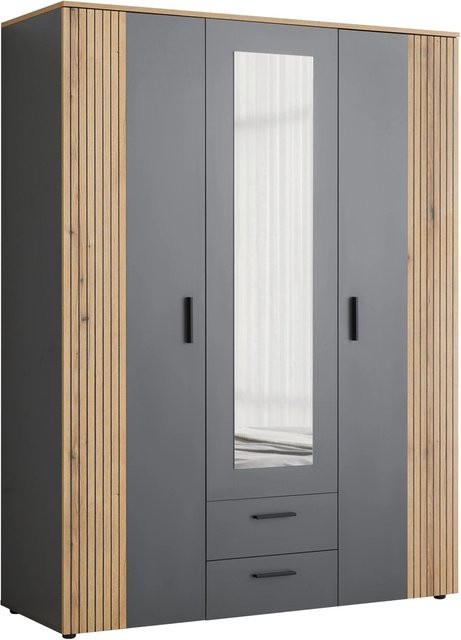 Mömax Kleiderschrank Cadix in Anthrazit und Eiche mit integrierten Schubladen und Spiegel, B/T/H: 150 x 55 x 200 cm - Bild 1