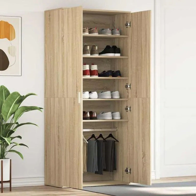 Vidaxl Schuhschrank Modern mit Drehtüren in Braun und Beige aus Holzwerkstoff Eiche, B/T/H: 80 x 39 x 180 cm - Bild 1