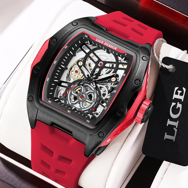 LIGE Armbanduhr Automatik, Silikon, Schwarz, Herren - Bild 1