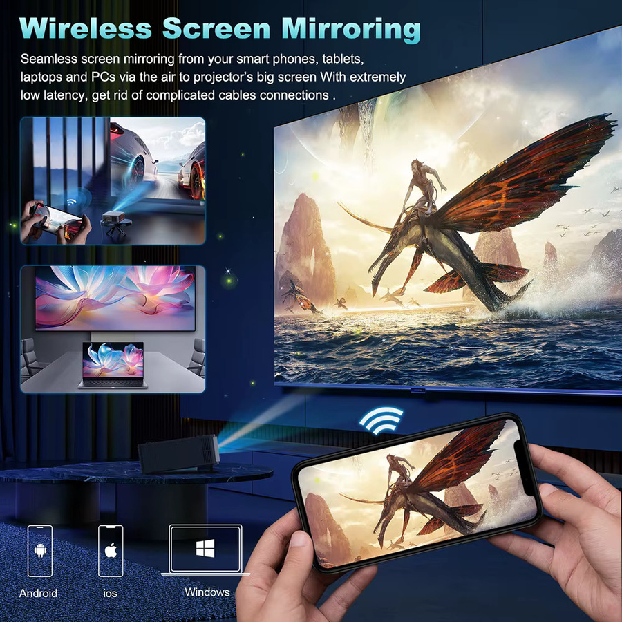 DESS C4 PRO Full HD LED Projektor in Schwarz mit Bluetooth 5.2 und WiFi 2.4G/5G sowie Android und Autofokus für dein Heimkino - Bild 2