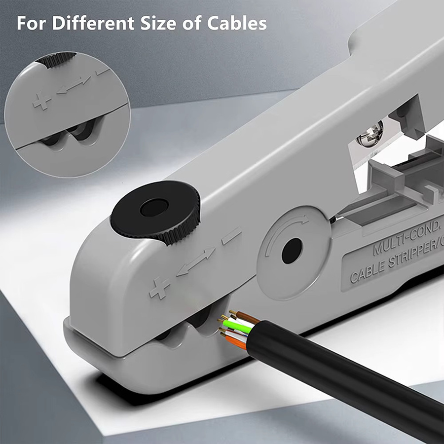 Denswire Kabelabisolierer in Grau für Ethernet-Netzwerkkabel CAT7, CAT6, CAT5E und CAT5 zum Abisolieren und Schneiden von Flach- oder Rundkabeln - Bild 5