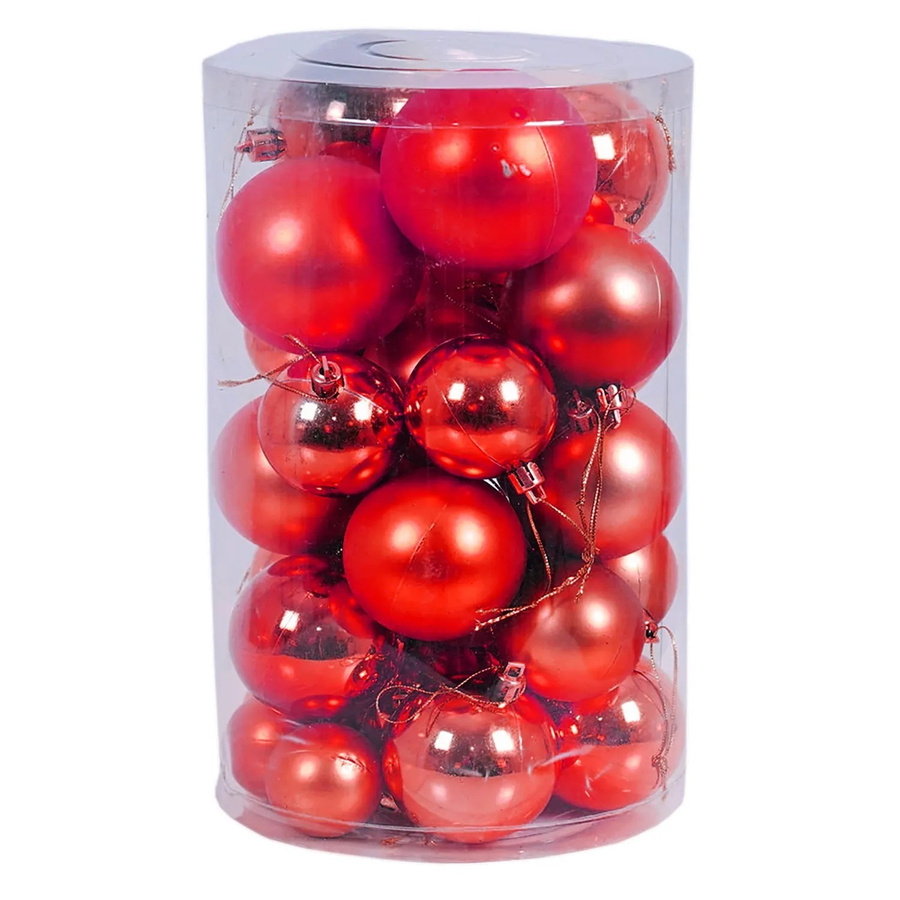 Mojawo 30-teiliges Set Christbaumkugeln in Rot, runder Weihnachtsschmuck aus Kunststoff - Bild 2