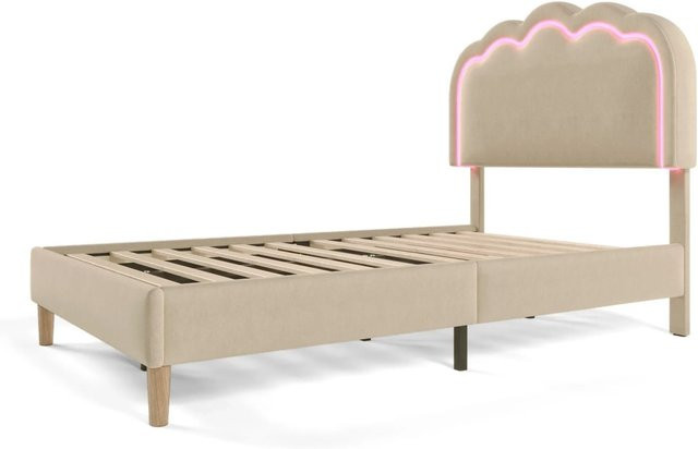 okwish Polsterbett in Beige mit LED-Lichtleiste und verstellbarem Kopfteil, B/T/H: 90 x 190 x 101 cm - Bild 1