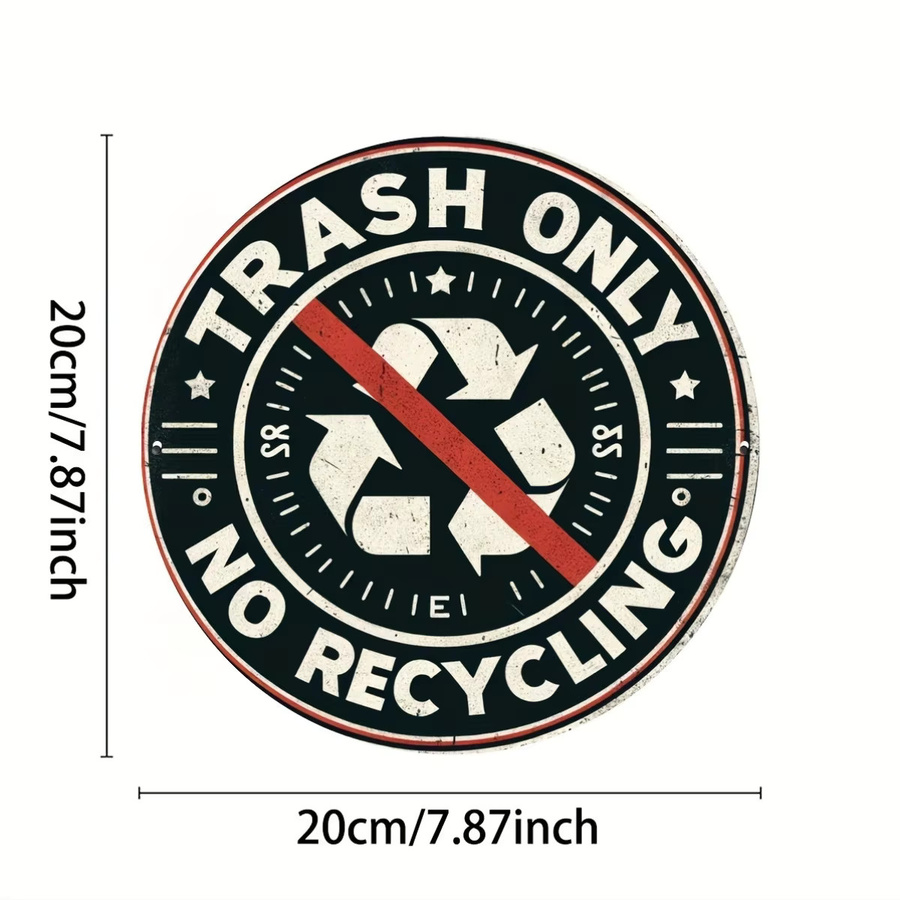 Rundes Aluminium-Wandschild Potdemiel Nur Trash No Recycling für Zuhause und Café, Durchmesser: 19,81 cm - Bild 3