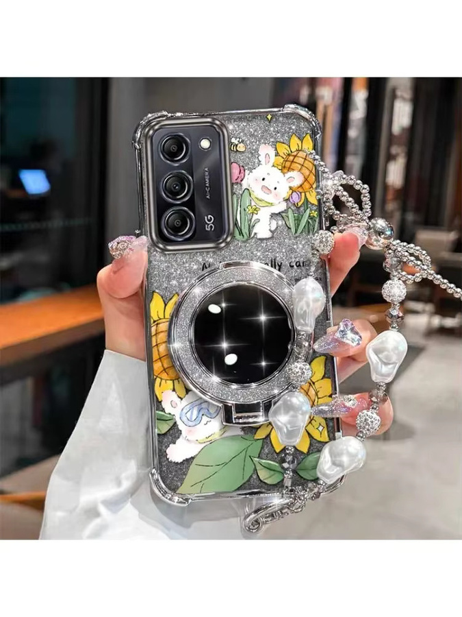 Samsung Handyhülle mit Glückliches Kaninchen Motiv und Lanyard für A55 A25 A24 A22 A15 A13 A12 A71 A53 A51 A35 A26 A04 A03 A02 in Multicolour und Silber - Bild 6
