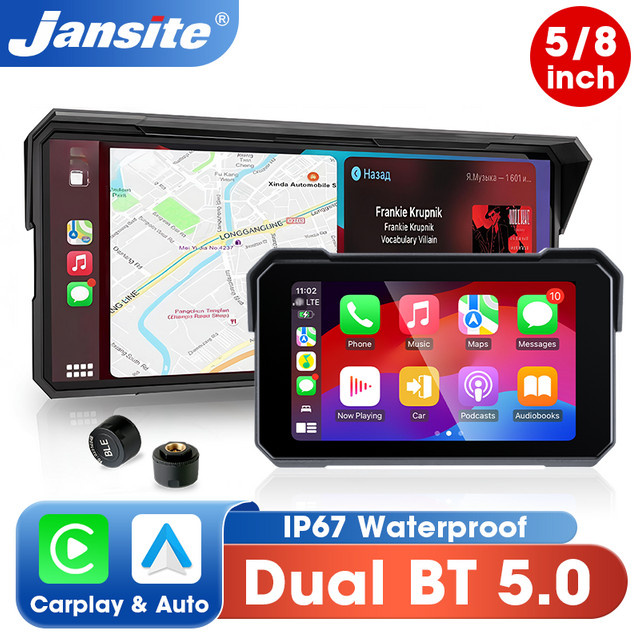 Jansite Carplay Motorrad GPS Navigation mit Android Auto und Bluetooth 5.0, IP67 Wasserdicht, Schwarz - Bild 1