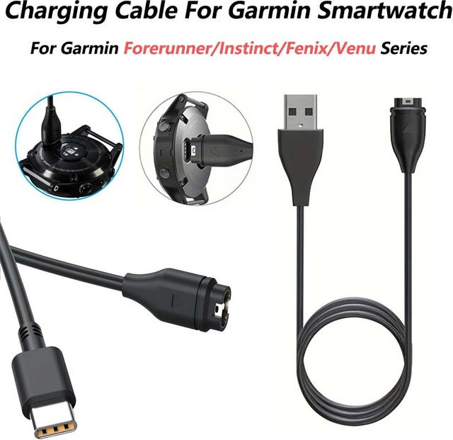 USB-C Ladekabel für Garmin Smartwatches der Serien Fenix, Forerunner und Venu in Schwarz - Bild 1