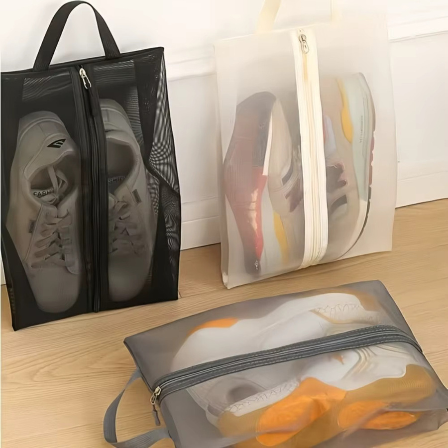 Untior Faltbare Schuhtasche aus atmungsaktivem Mesh-Netzstoff in Transparent und Beige für Reisen und Fitness - Bild 2