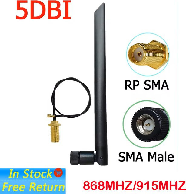 GWS IoT Antenne für LoRa 868MHz und 915MHz mit 5dBi Verstärkung, RP-SMA Anschluss und u.FL Pigtail Kabel, Schwarz, Länge: 21 cm - Bild 1