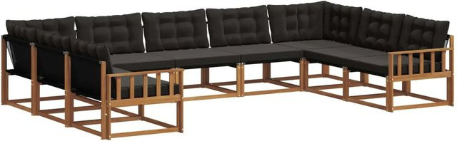 vidaXL Outdoor-Sofagarnitur 9-teilig aus Akazienholz mit Textilene und Kissen in Schwarz und Natur - Bild 1