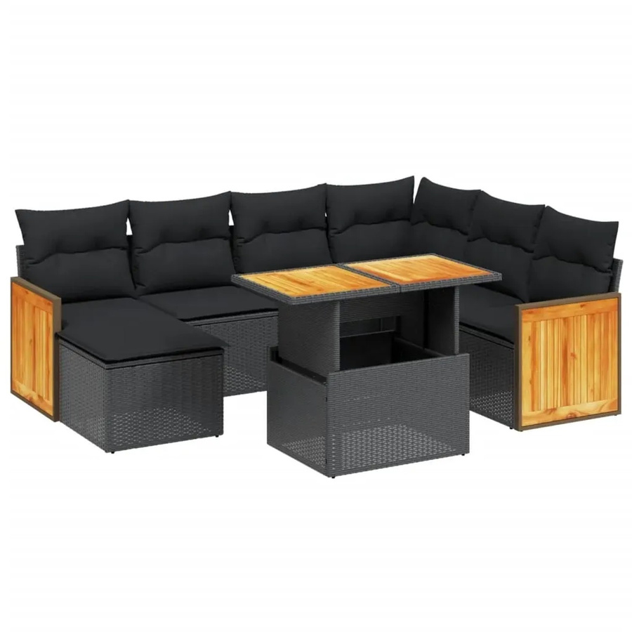 vidaXL 8-teilige Garten-Sofagarnitur mit Kissen aus Poly-Rattan und Akazienholz in Schwarz - Bild 2