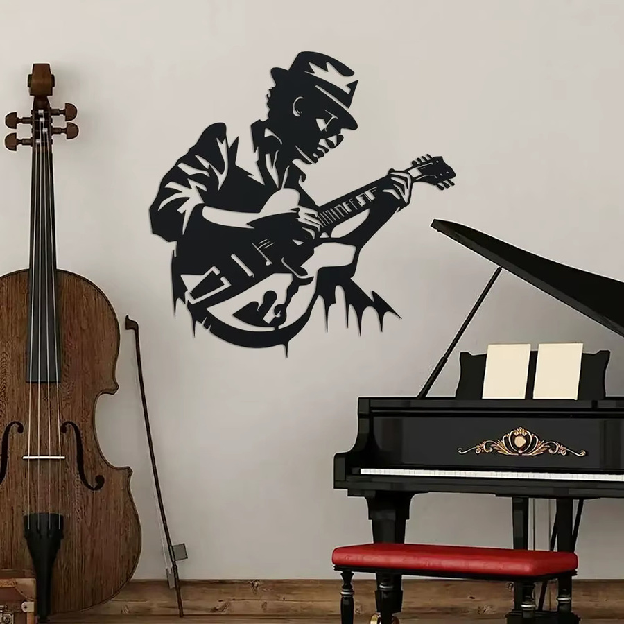 DDPNKL Wandkunst Gitarrist aus Metall in Schwarz als abstrakte Musik-Dekoration für dein Zuhause oder Studio - Bild 3