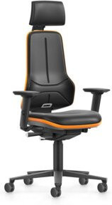 Bimos Arbeitsstuhl XXL in Orange mit Kunstleder, Kopfstütze, Armlehnen und Rollen - Bild 1