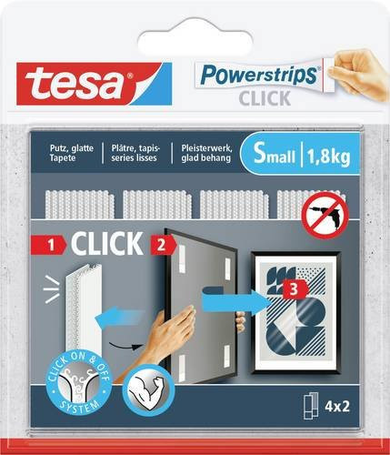 Tesa Powerstrips CLICK Small selbstklebend weiß, 4 x 2 Stück, B: 20 mm, L: 60 mm - Bild 1