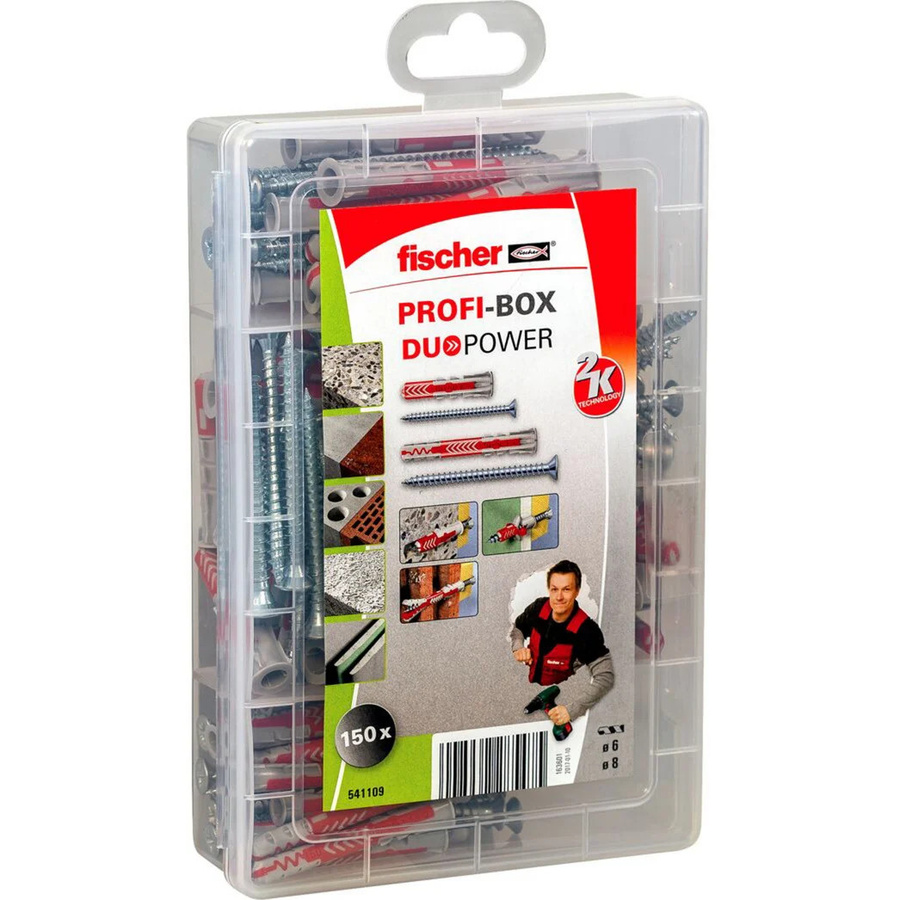 Fischer Profi-Box DuoPower Set mit Schrauben und Nylon-Dübeln in Grau, Rot und Transparent - Bild 1