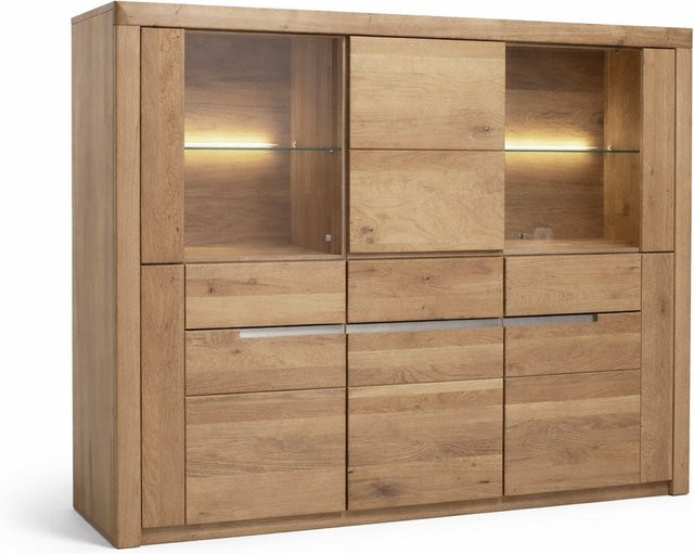 Solido Highboard aus massiver Wildeiche in Braun mit Glastüren und Soft-Close-Funktion - Bild 1