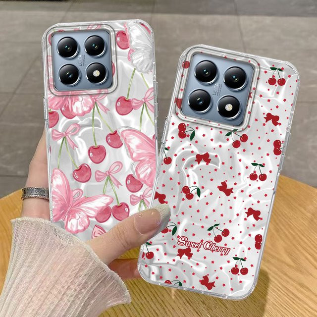 INS Handyhülle mit Mädchen-Print und Kirsch-Motiv für Xiaomi 15T 13T 14T Pro 11 Lite NE Poco X5 X6 X7 M6 C65 C61 M5S als Softback-Schutzhülle - Bild 1