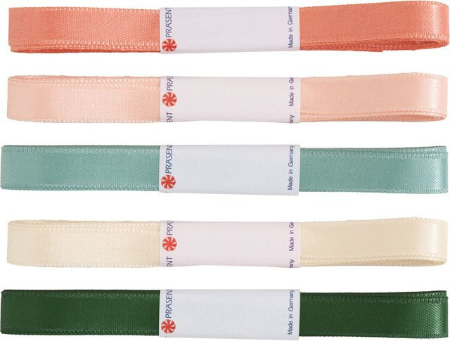 VBS Satinband Apricot Harmony aus Polyester in Apricot, Salbeigrün und Tannengrün - Bild 1