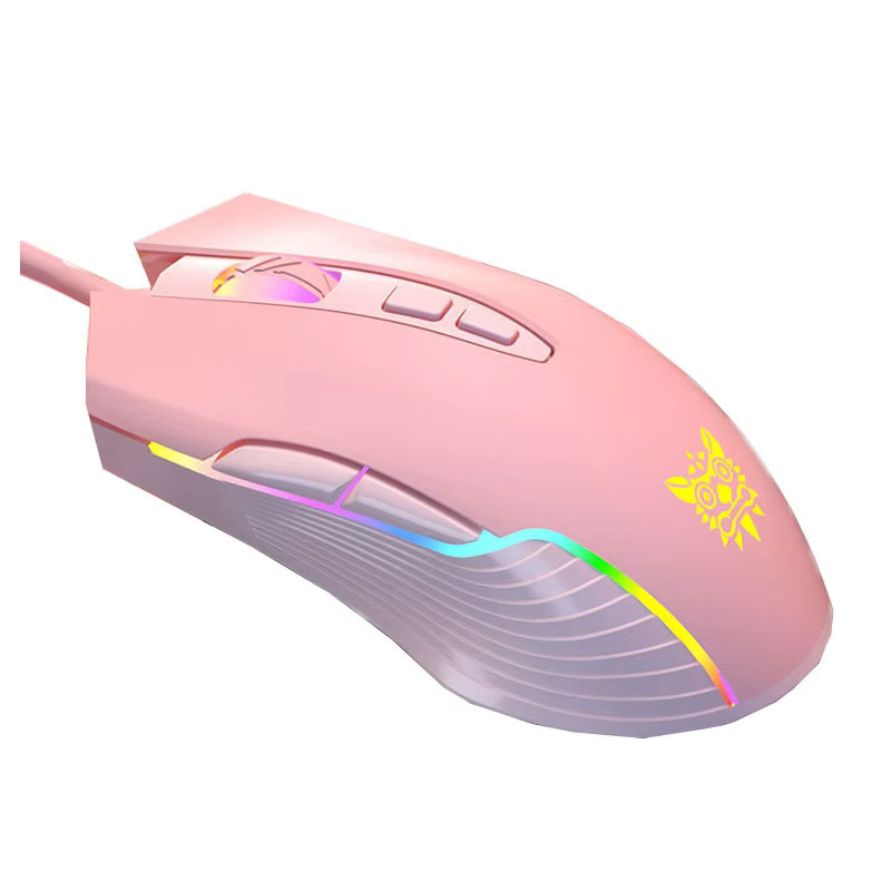 Onikuma CW905 RGB Gaming-Maus in Pink mit 6400 DPI, kabelgebundene optische USB-Computermaus mit Cooler Chroma-Beleuchtung und ergonomischem Design - Bild 4