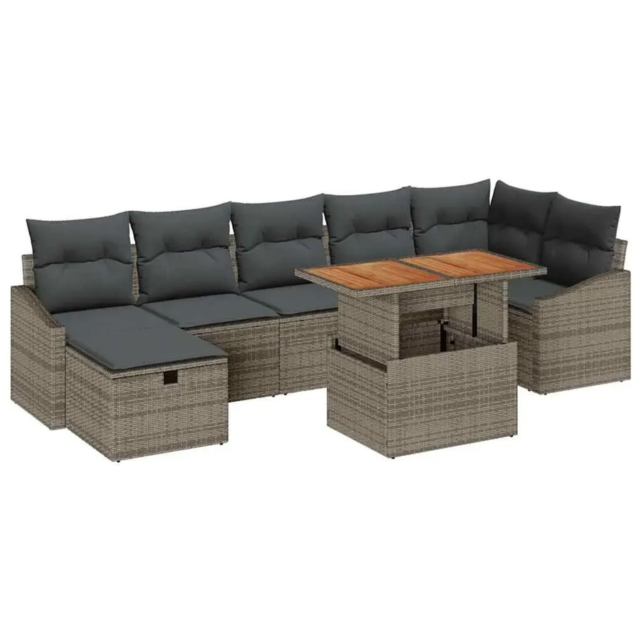vidaXL Garten-Sofa-Set 8-teilig in Grau aus Poly-Rattan mit Metallgestell und Polsterkissen für Terrasse und Garten - Bild 2