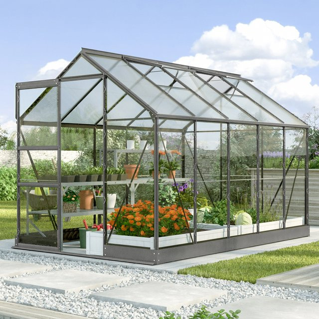 Vitavia Gewächshaus Kapitol 6200 in Schwarz mit Aluminiumrahmen, Kombiverglasung und Schiebetür, 6,2 m² - Bild 1