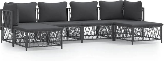 vidaXL 6-teiliges Garten-Lounge-Set in L-Form mit Kissen, Anthrazit, pulverbeschichteter Stahl und Textilene - Bild 1