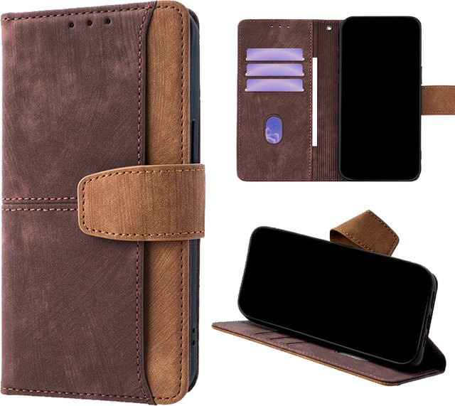 Leder-Flip-Cover Brieftasche mit Metallschnalle als Handyhülle für Realme Narzo 70 70X 50A 30 20 Pro Note 50 60X N63 N55 in Grau und Braun - Bild 1