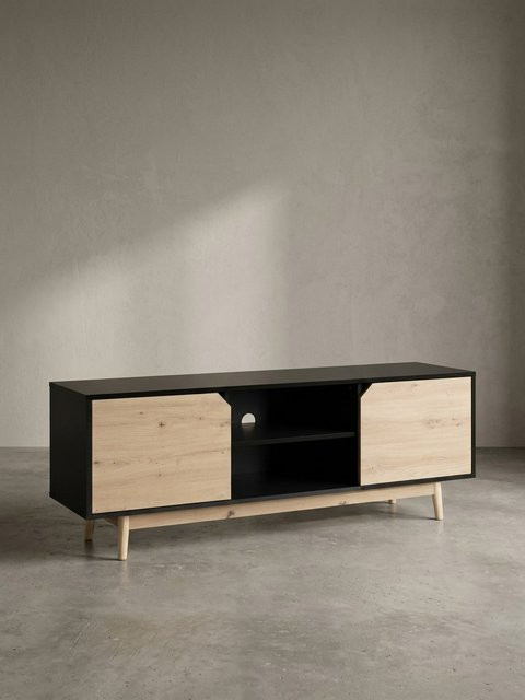 Modernes TV-Lowboard von KADIMA DESIGN in Eiche-Dekor mit 2 Türen, Schwarz-Beige, B/T/H: 150 x 40 x 55 cm - Bild 1