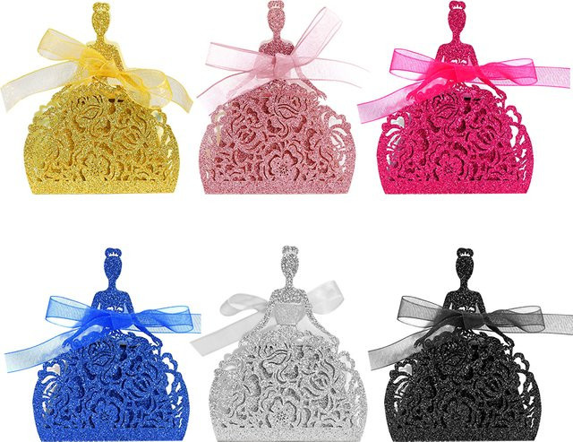 10er Set Glitzer Geschenkschachteln aus Papier in Pink für Hochzeiten und Geburtstage mit Laserschnitt-Design - Bild 1