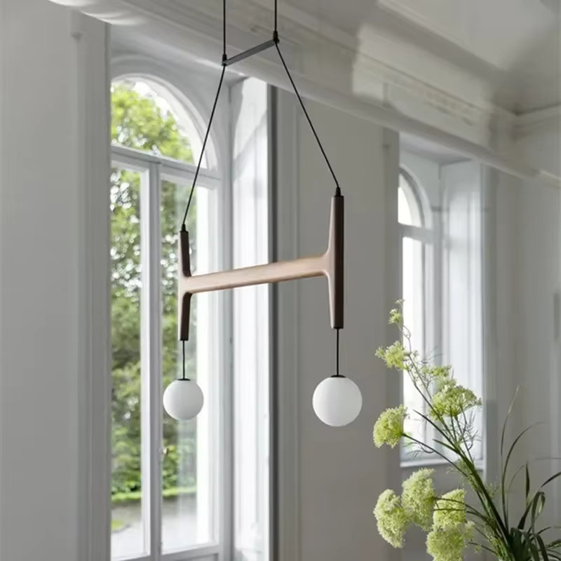 JIANKEXING Retro Nordic Pendelleuchte aus Massivholz und Glas in Walnuss Braun für Wohnzimmer und Restaurant - Bild 2