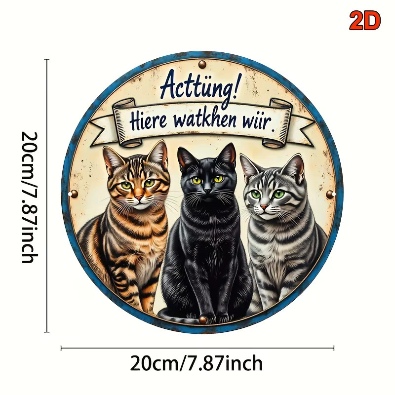 Potdemiel Rundes Aluminiumschild Three Cats Vintage Metalldekoration mit Katzenmotiv, Durchmesser: 20,32 cm, Mehrfarbig - Bild 2