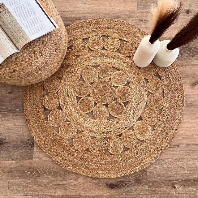 Handgefertigter runder Jute-Teppich von King of the Jute Rugs, beige, Durchmesser: 180 cm - Bild 1