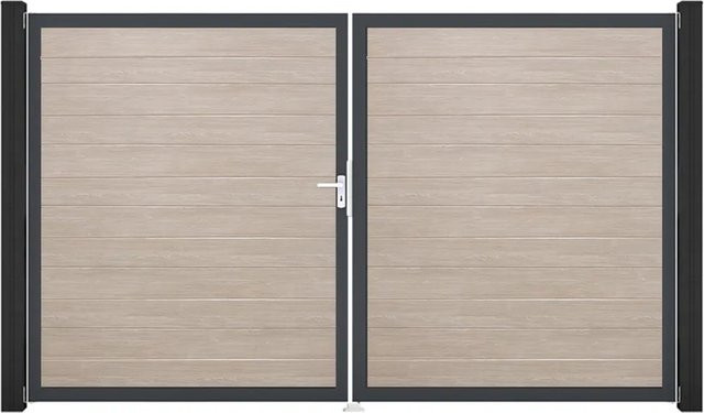 GroJa Tor 2-flügelig Basicline Schmal Sheffield Oak Rahmen Braun B: 306 cm, H: 180 cm, DIN Links - Bild 1