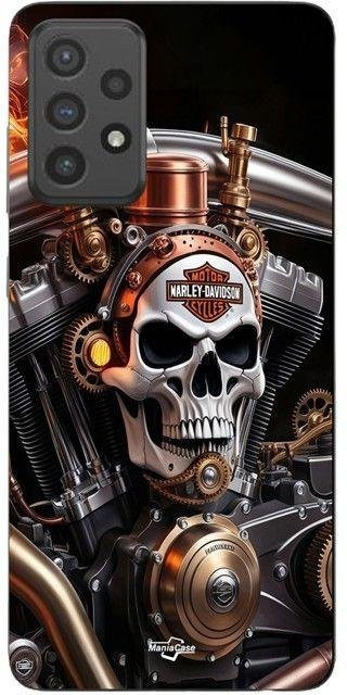 MANIACASE Silikon TPU Handyhülle für Samsung Galaxy A53 in Schwarz mit mechanischem Totenkopf-Design - Bild 1