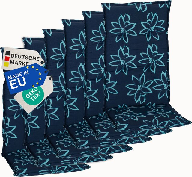 NYVI Gartenstuhl-Auflage Barcelona Hochlehnerauflage für Gartenstühle 6er Set Blume Hellblau - Bild 1
