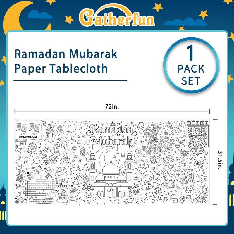 VIKAMA Ramadan Tischdecke mit orientalischem Mond-Design, Mehrfarbig, Rechteckig - Bild 3