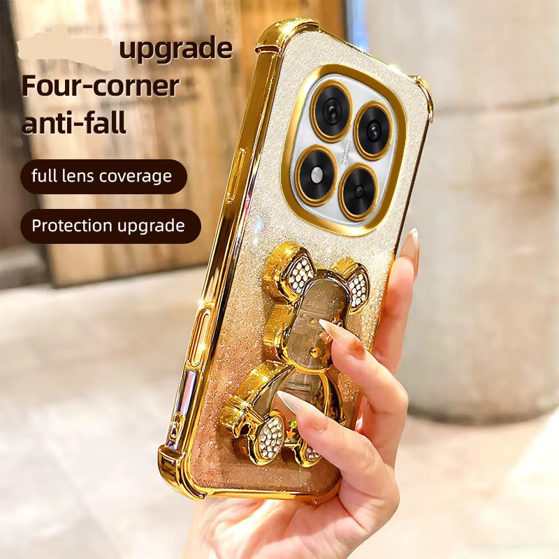 Luxuriöse Glitzer-Bären Schutzhülle für Xiaomi Redmi Note 15 Pro Plus 15C A5 Note15 in Transparent Blau mit Stoßfestem Galvanisiertem Design - Bild 1