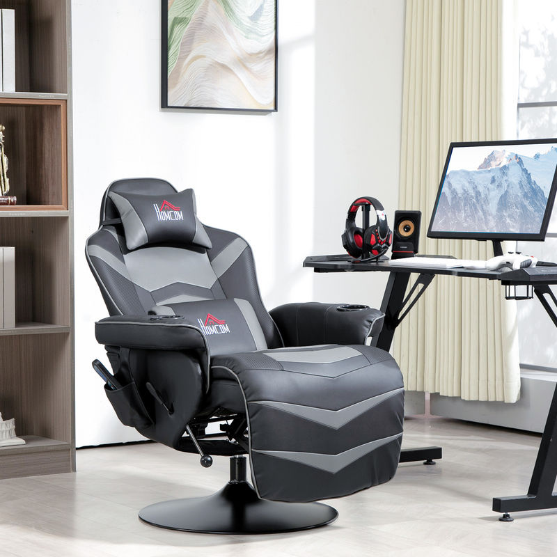 HOMCOM Relaxsessel mit Massagefunktion und Liegefunktion in Grau aus Kunstleder mit Becherhalter und Seitentasche - Bild 2