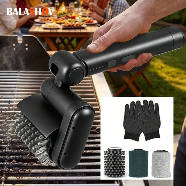 Elektrische Grillreinigungsbürste von BALASHOV in Schwarz mit 20W Leistung und 180 Grad Bürstenkopf zur Reinigung von BBQ-Grills, Backblechen, Fliesen und Glasoberflächen - Bild 1