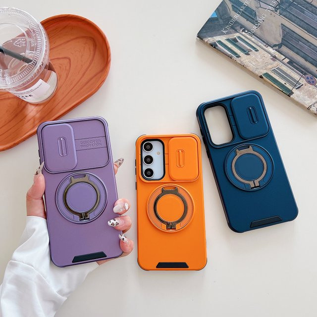 YSSX Handyhülle mit Schiebefenster-Objektivschutz und Ringhalter für Samsung Galaxy A56 A55 A54 A35 A26 A23 A17 A16 A15 A14 A13 in Orange - Bild 1