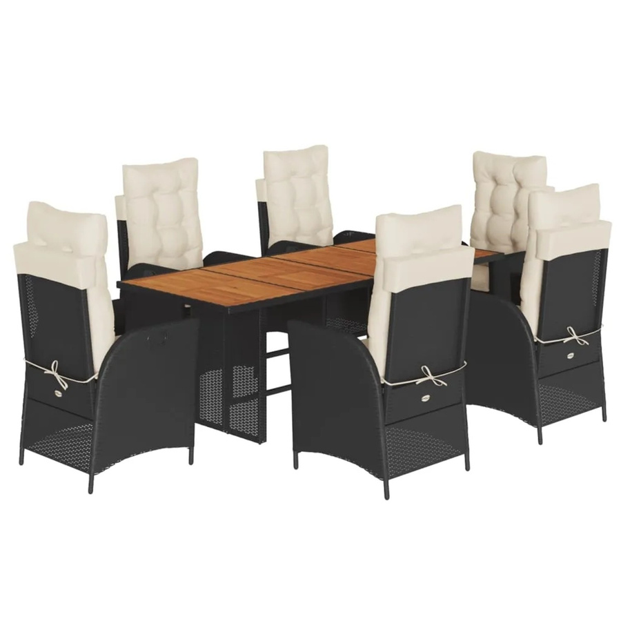 vidaXL 7-tlg Garten-Essgruppe aus Poly-Rattan und Akazienholz in Schwarz mit Kissen - Bild 2