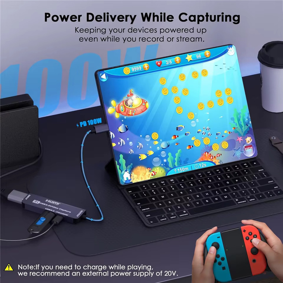 Navceker USB 3.0 Videoaufnahmekarte mit 100 W PD für Meta Quest 3 und iPad, HDMI zu USB/Typ-C Videorecorder für Gaming und Live-Streaming - Bild 2
