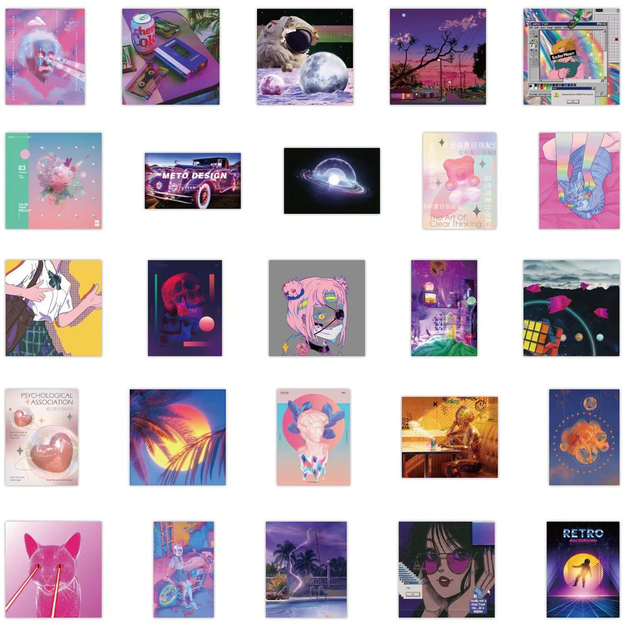 50 Stück Vintage Vaporwave Aufkleber in Multicolour für Notizbücher, Handys und Laptops von Sticker Story Store - Bild 3