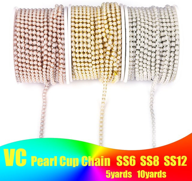 Perlenkette Glas, Gold, Strass, 2mm 3mm, 10yards - Bild 1