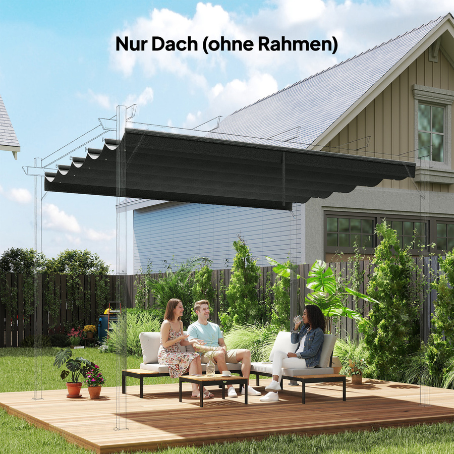 Outsunny Ersatzdach für Pergola mit Entwässerungslöchern als Schattenabdeckung für Garten und Terrasse, dunkelgrau, B/T: 2,5 x 2,55 m - Bild 2