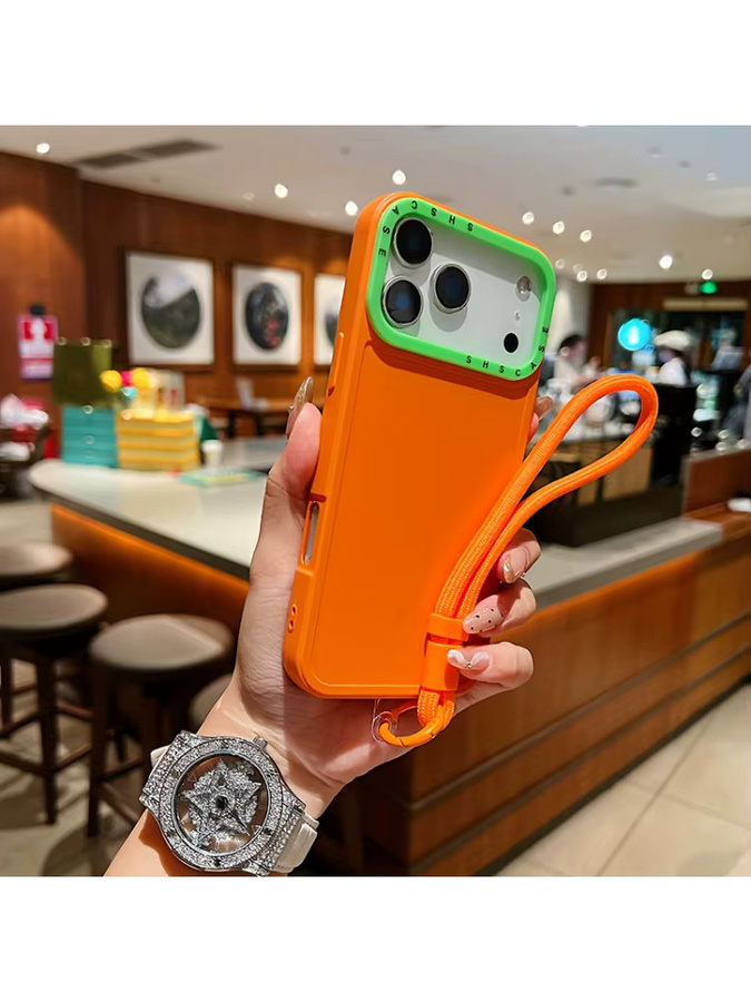 Jinitaimeik Fashion Lens Collision Color Silikon Handyhülle mit Handgelenkschlaufe für iPhone 11 bis iPhone 17 Pro Max Plus, Luftmatt-Optik, Mehrfarbig - Bild 2