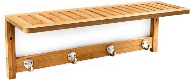 Relaxdays Wandregal mit Hakenleiste aus Bambus in Natur, feuchtigkeitsresistent, B/H/T: 50 x 18 x 16 cm - Bild 1