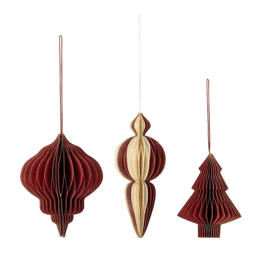 Bloomingville Weihnachtsschmuck Tinkle Set aus 3 Stück in Rot, Beige und Gold mit Baumwollkordeln - Bild 1