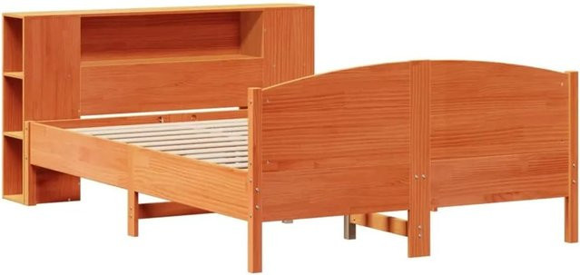 vidaXL Massivholzbett aus Kiefernholz mit Regal in Braun, Rustikaler Stil, B/T/H: 150 x 200 cm - Bild 1
