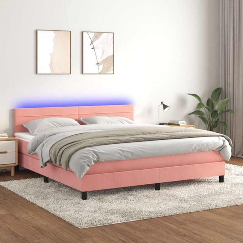 Vidaxl Boxspringbett mit Matratze aus Samt in Rosa und Weiß, B/T/H: 180 x 200 x 78 cm - Bild 1